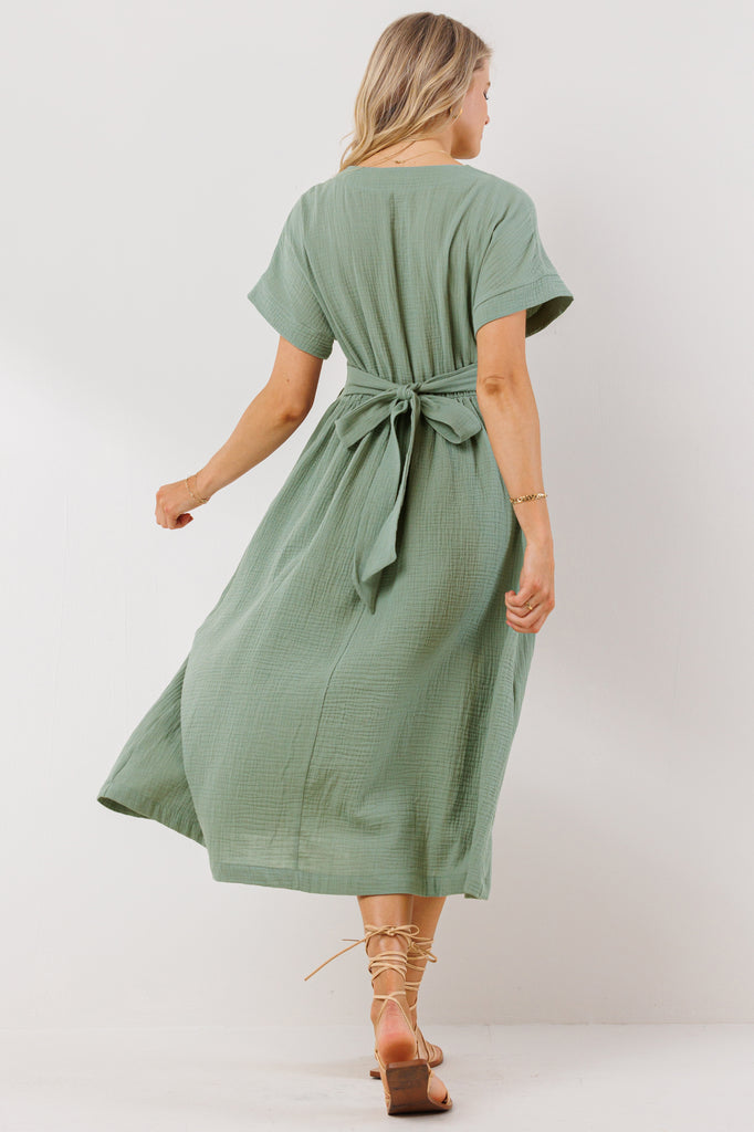 Sage Waist Tie Maternity/Nursing Wrap Dress