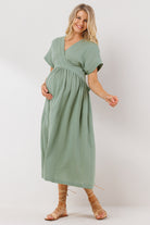 Sage Waist Tie Maternity/Nursing Wrap Dress