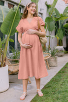 Pink Waist Tie Maternity/Nursing Wrap Dress