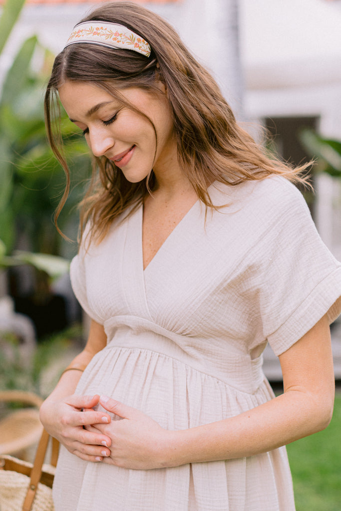 Taupe Waist Tie Maternity/Nursing Wrap Dress