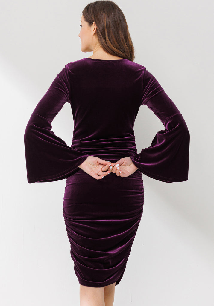 Eggplant V-Neck Bell Sleeve Maternity Dress *NURSING FRIENDLY*