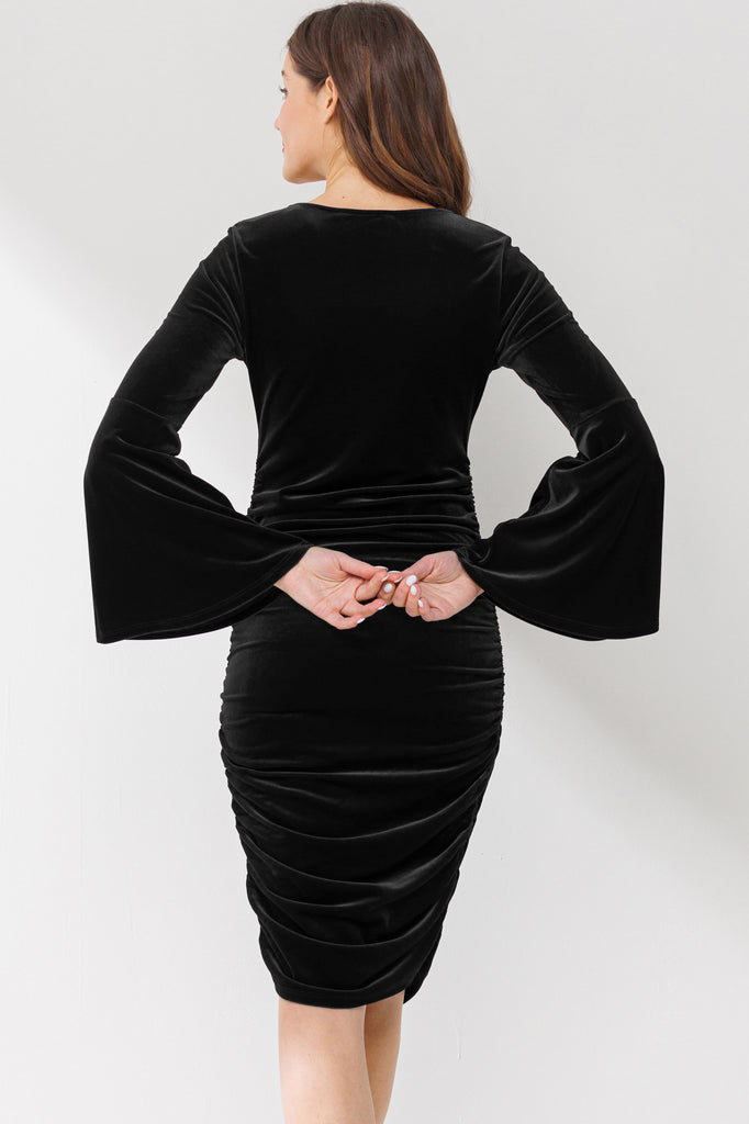 Black V-Neck Bell Sleeve Maternity Dress *NURSING FRIENDLY*