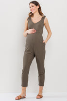 Khaki Adjustable Tie-Sleeve Maternity Jumpsuit