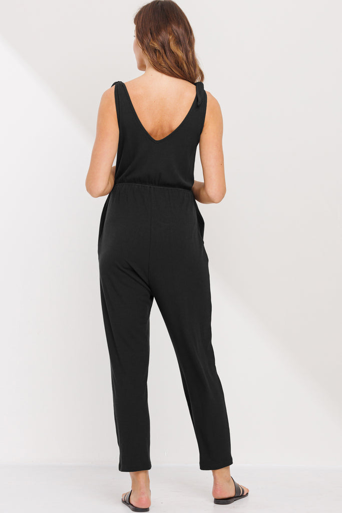 Black Adjustable Tie-Sleeve Maternity Jumpsuit