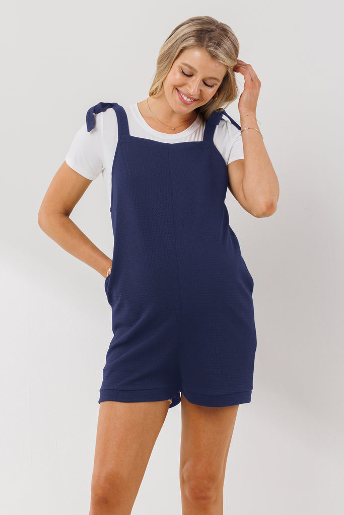 Navy Tie Shoulder Sleeveless Maternity Romper