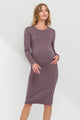 Dark Mauve Crew Neck Long Sleeve Maternity Dress