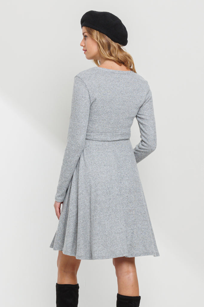 Heather Grey Rib Knit Belted Maternity Skater Dress