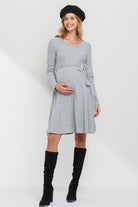 Heather Grey Rib Knit Belted Maternity Skater Dress
