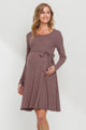Mauve Rib Knit Belted Maternity Skater Dress