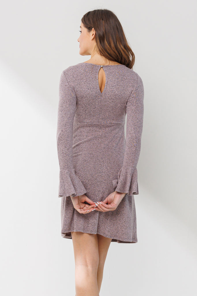 Dusty Pink Back Keyhole Hacci Bell Sleeve Maternity Dress