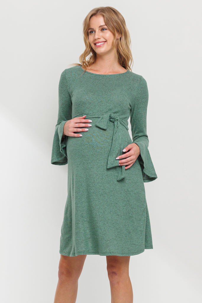 Mint Back Keyhole Hacci Bell Sleeve Maternity Dress