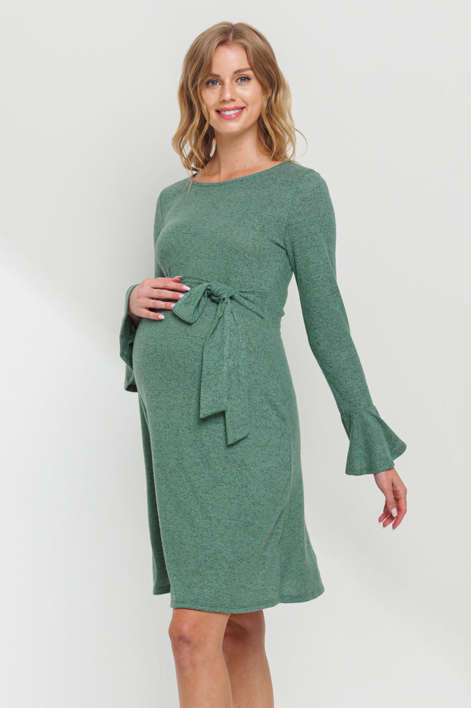 Mint Back Keyhole Hacci Bell Sleeve Maternity Dress