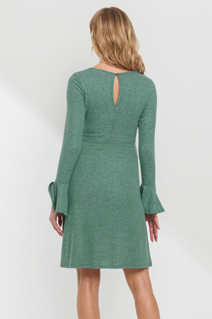 Mint Back Keyhole Hacci Bell Sleeve Maternity Dress