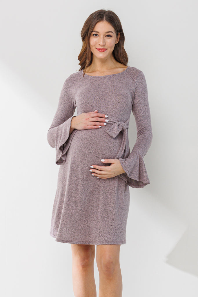 Dusty Pink Back Keyhole Hacci Bell Sleeve Maternity Dress