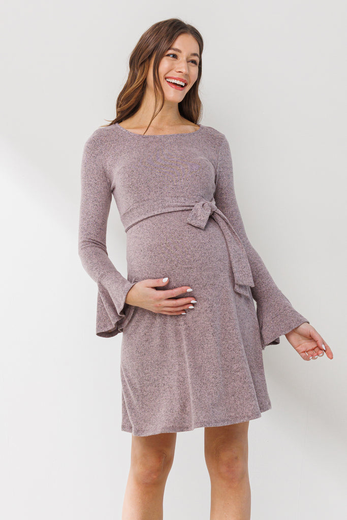 Dusty Pink Back Keyhole Hacci Bell Sleeve Maternity Dress