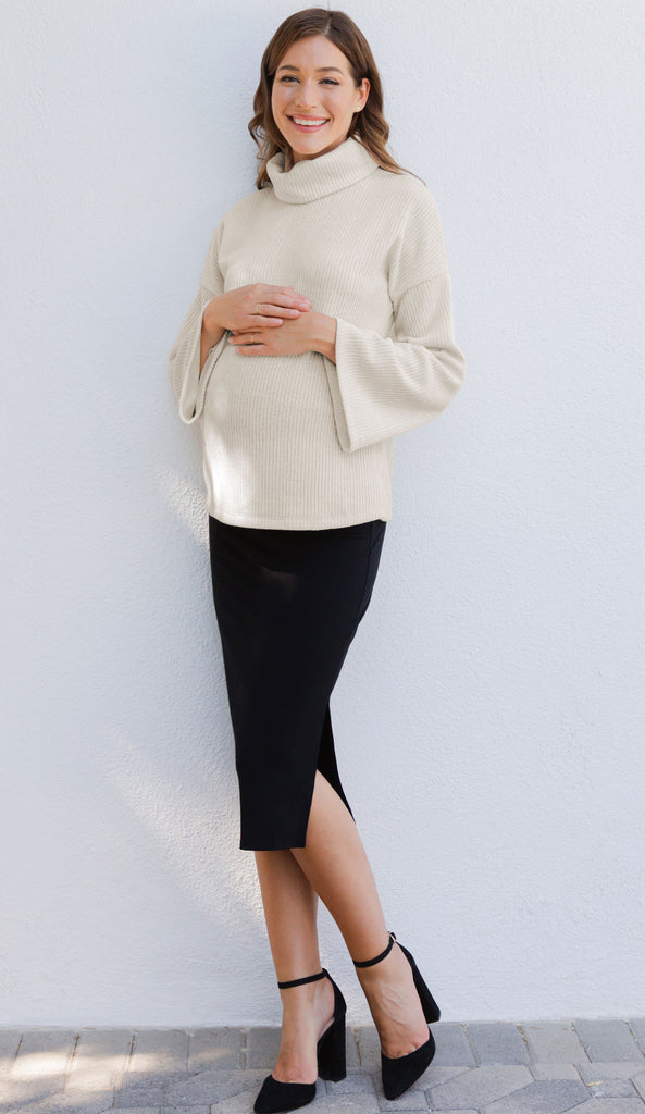 Oatmeal Turtle Neck Knit Sweater Maternity Top