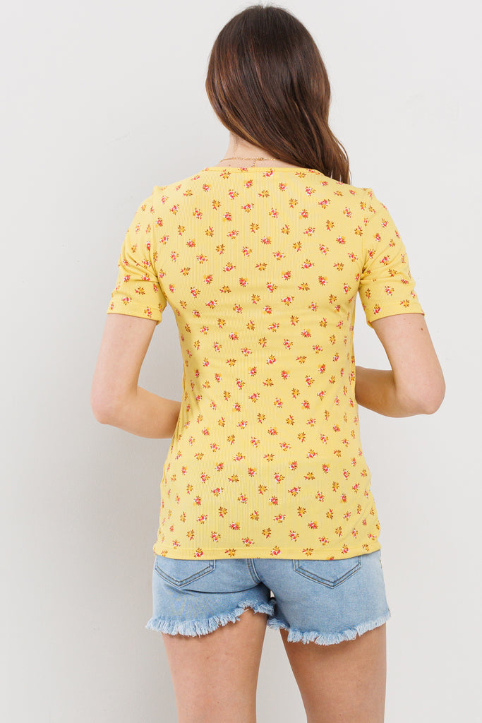 Yellow Floral Ribbed Double Layered Bust Nursing Top