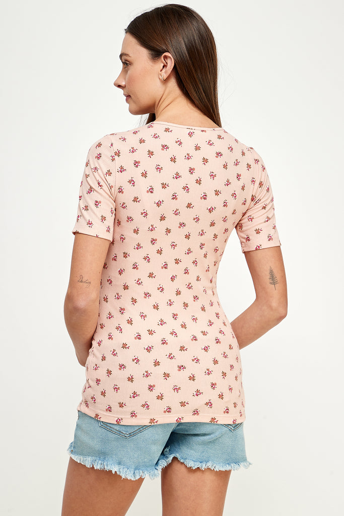 Blush Floral Ribbed Double Layered Bust Nursing Top