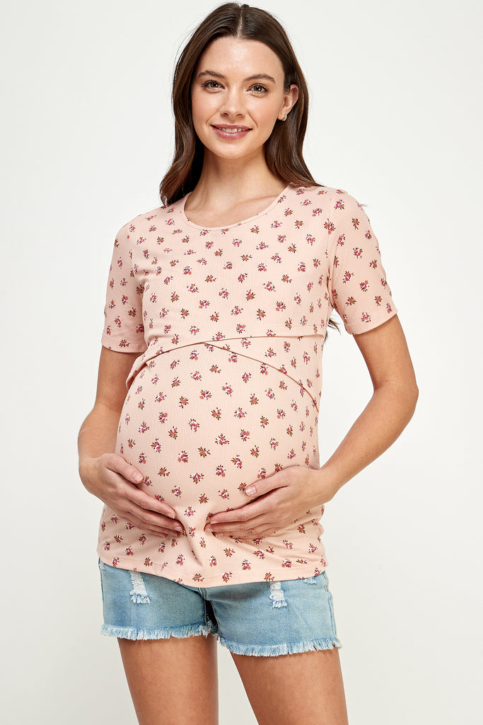 Blush Floral Ribbed Double Layered Bust Nursing Top