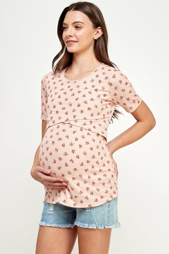 Blush Floral Ribbed Double Layered Bust Nursing Top