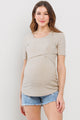 Oatmeal Ribbed Double Layered Bust Nursing Top Front View