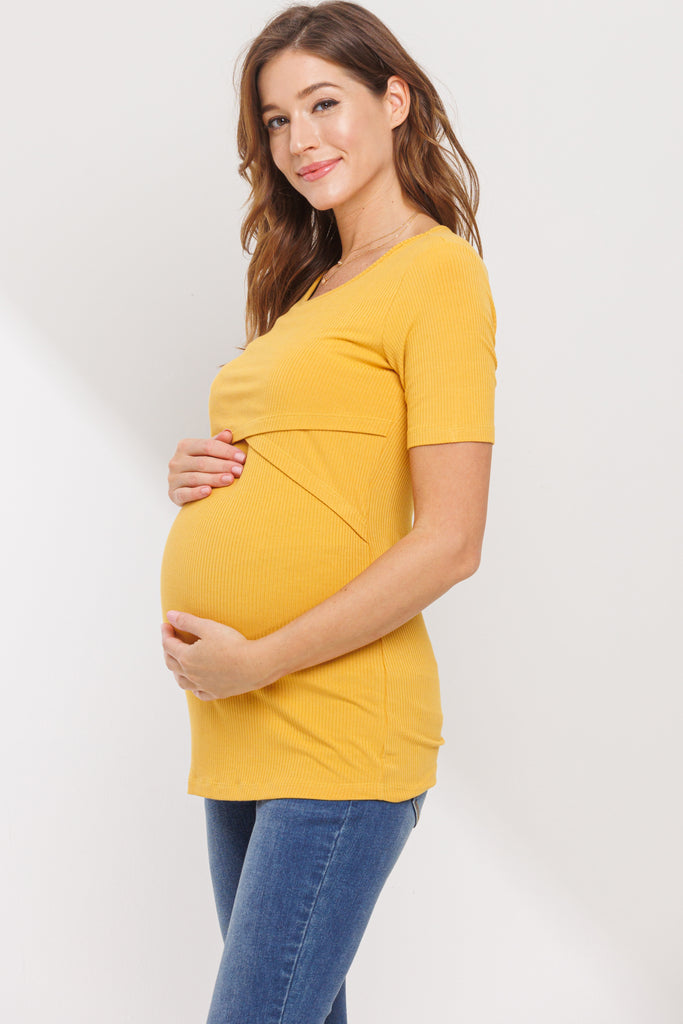 Mustard Ribbed Double Layered Bust Nursing Top