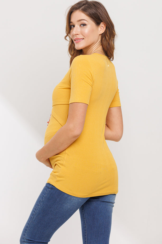 Mustard Ribbed Double Layered Bust Nursing Top