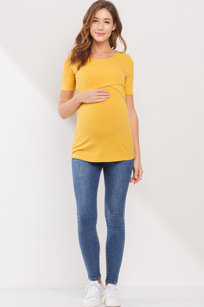 Mustard Ribbed Double Layered Bust Nursing Top