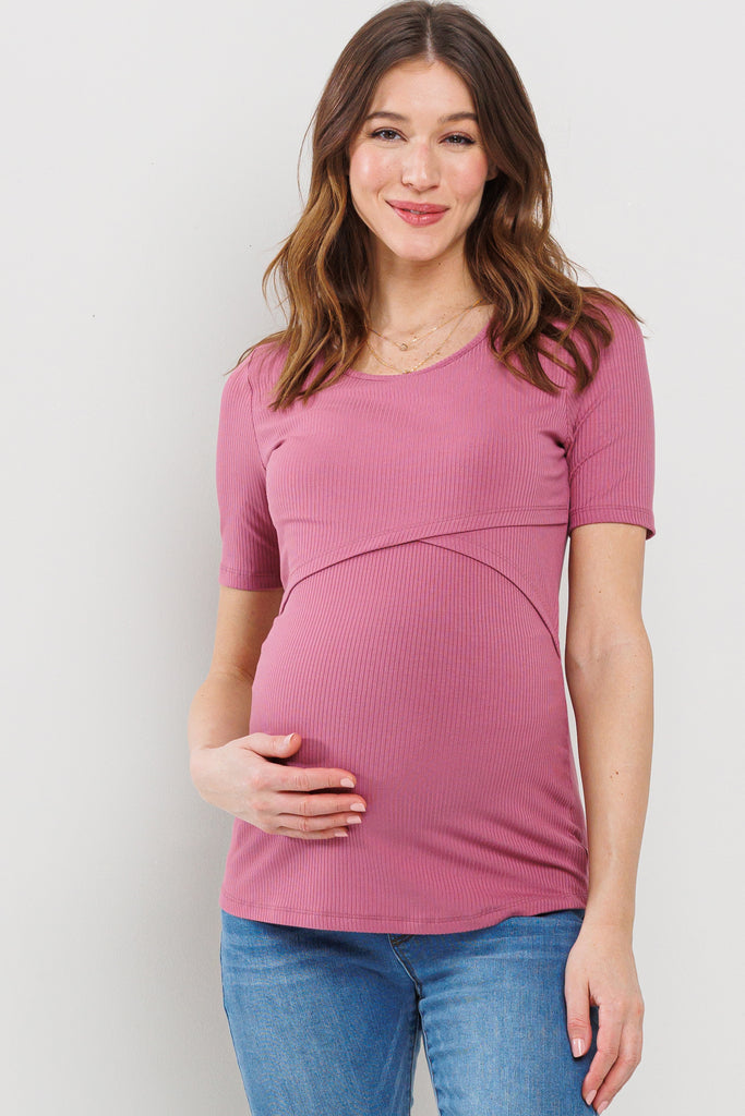 Dark Rose Ribbed Double Layered Bust Nursing Top