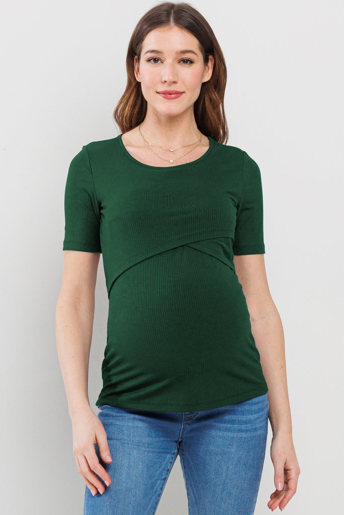 Hunter Green Ribbed Double Layered Bust Nursing Top