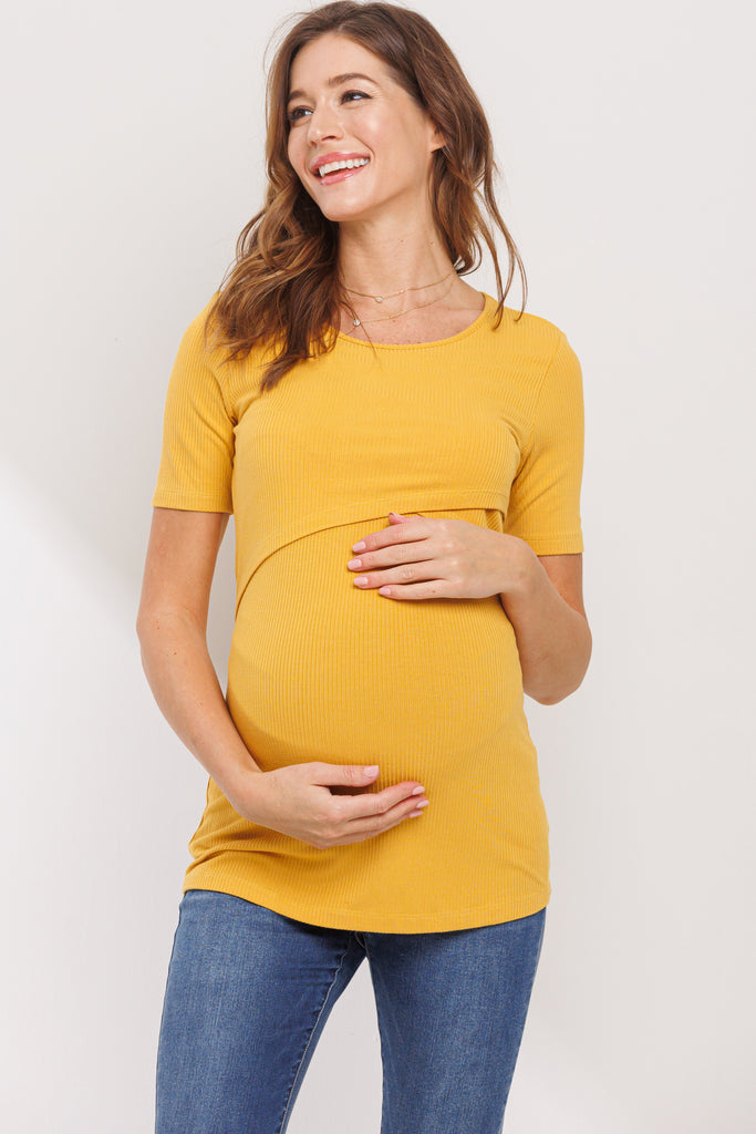 Mustard Ribbed Double Layered Bust Nursing Top
