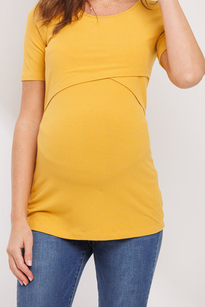 Mustard Ribbed Double Layered Bust Nursing Top