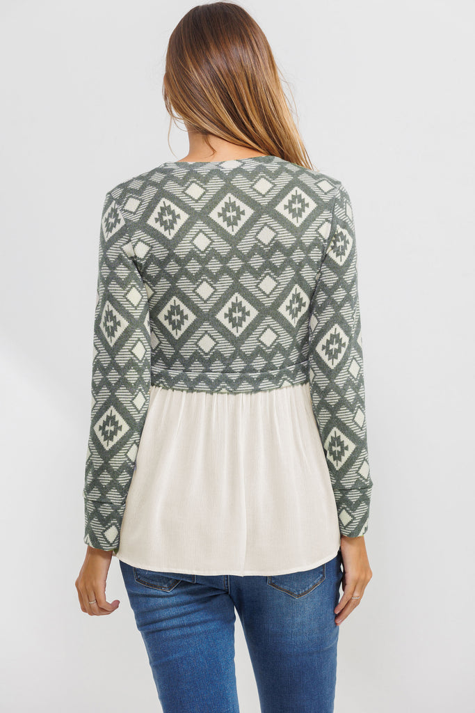 Sage Knit Pattern Color Block Maternity Tunic