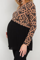 Camel Knit Pattern Color Block Maternity Tunic