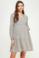 Taupe Peasant-Sleeve Babydoll Maternity Mini Dress