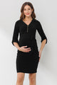 Black 3/4 Adjustable Sleeve Zip Up Maternity Dress