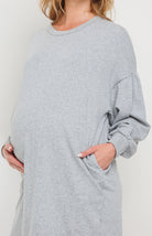Heather Grey Crew Neck Maternity Sweater Dress w/ Pockets