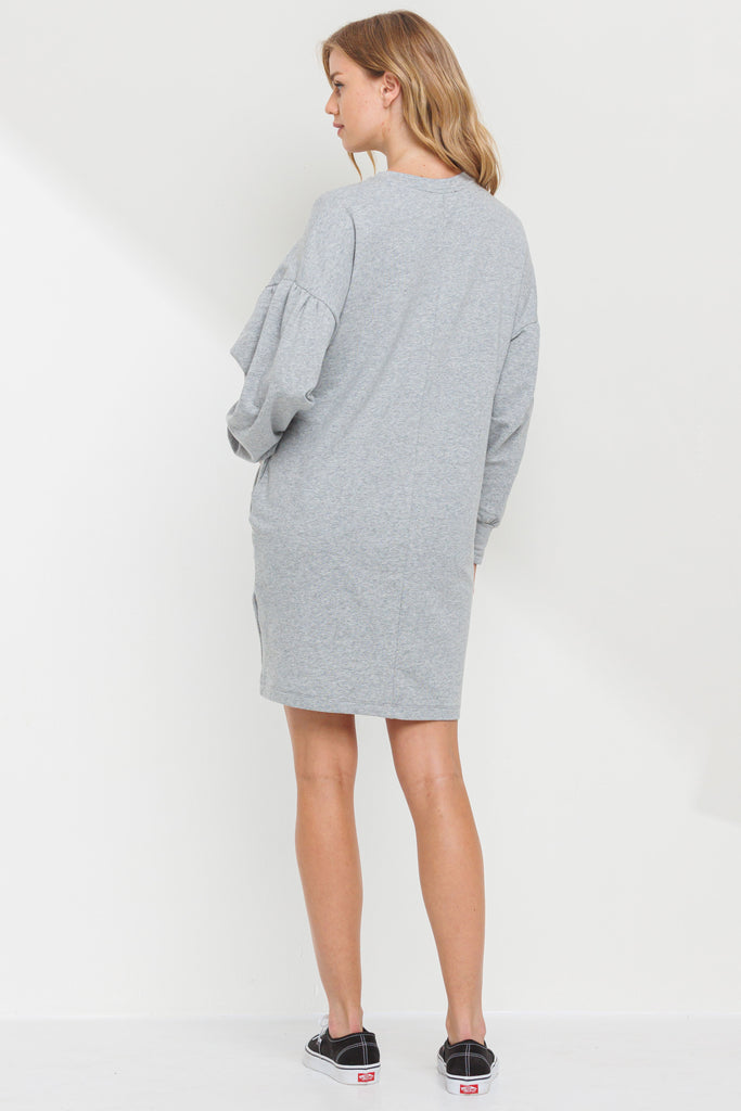 Heather Grey Crew Neck Maternity Sweater Dress w/ Pockets