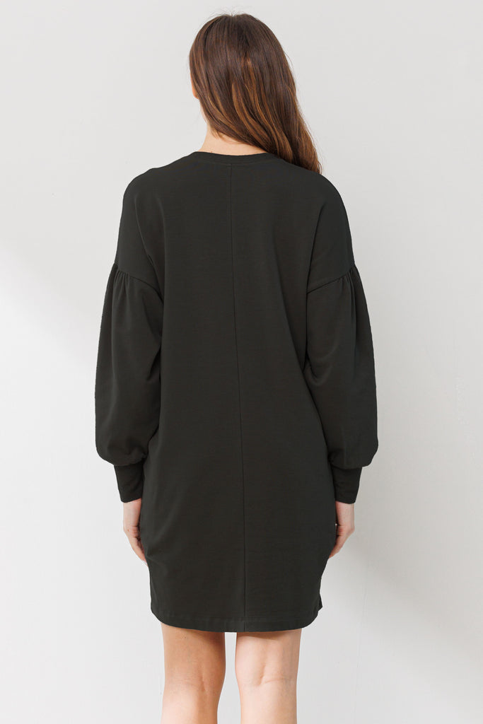 Black Crew Neck Maternity Sweater Dress w/ Pockets