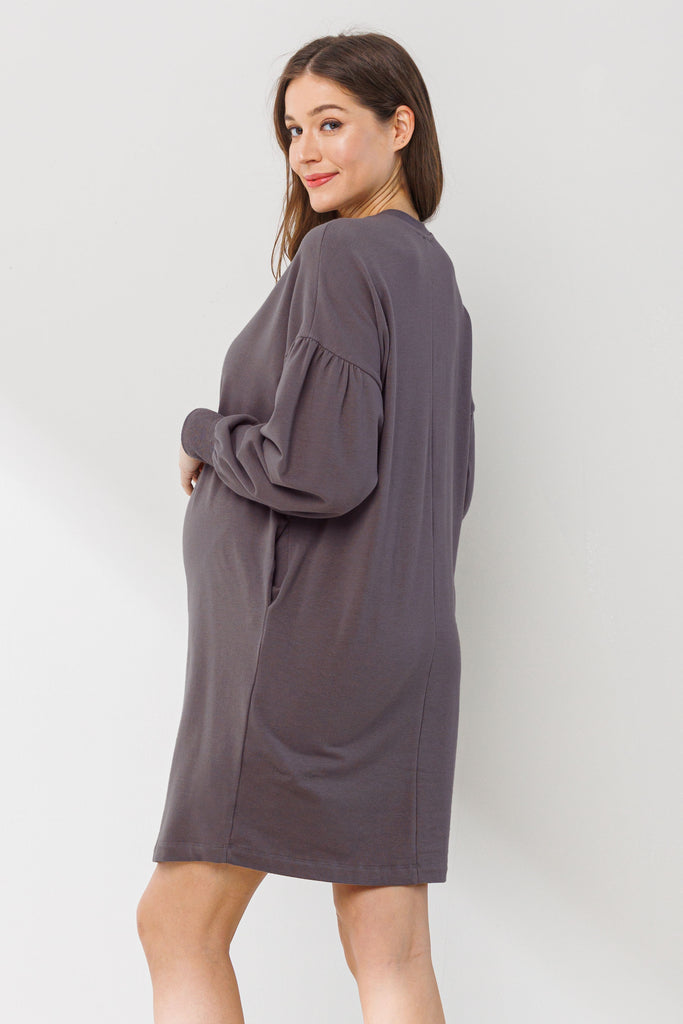 Dusty Lilac Crew Neck Maternity Sweater Dress w/ Pockets