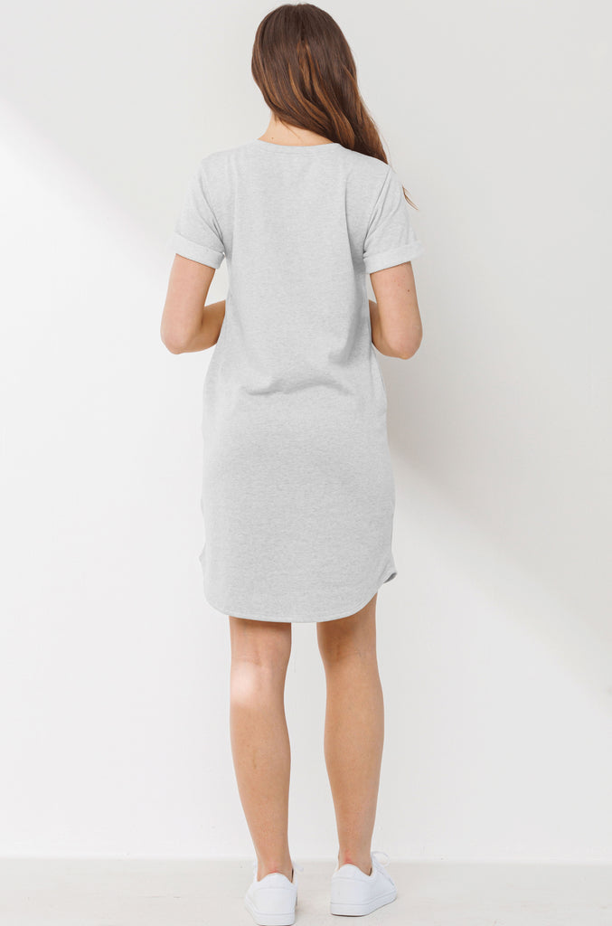 Heather Grey Crew Neck T-Shirt Maternity Dress with Pockets Back