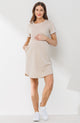Oatmeal Crew Neck T-Shirt Maternity Dress with Pockets