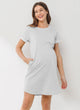 Heather Grey Crew Neck T-Shirt Maternity Dress with Pockets Front