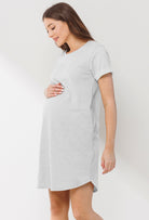 Heather Grey Crew Neck T-Shirt Maternity Dress with Pockets Side