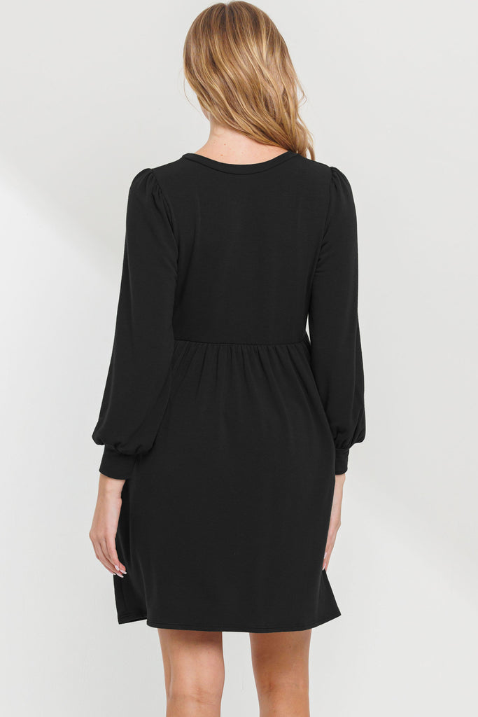 Black Round Neck Maternity Skater Dress With Pockets