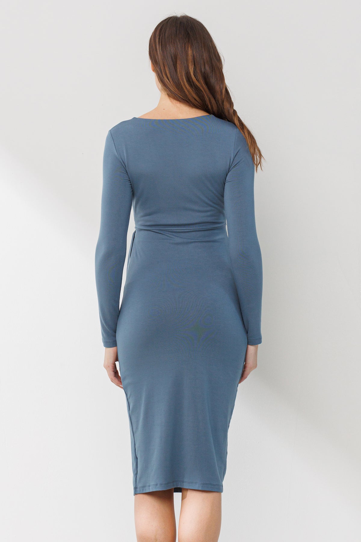 Sea Blue Square Neck Side Tie Maternity Dress