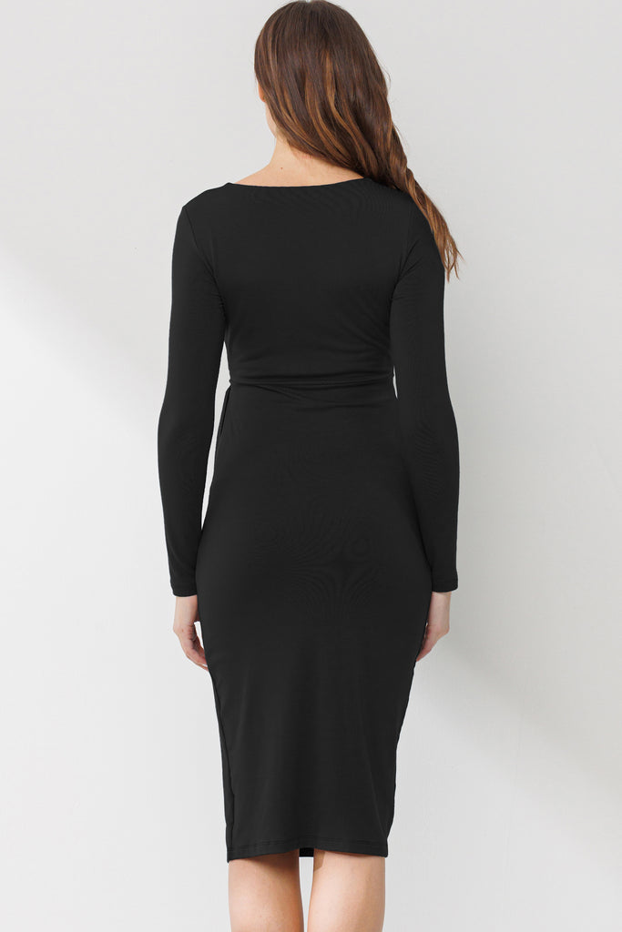 Black Square Neck Side Tie Maternity Dress