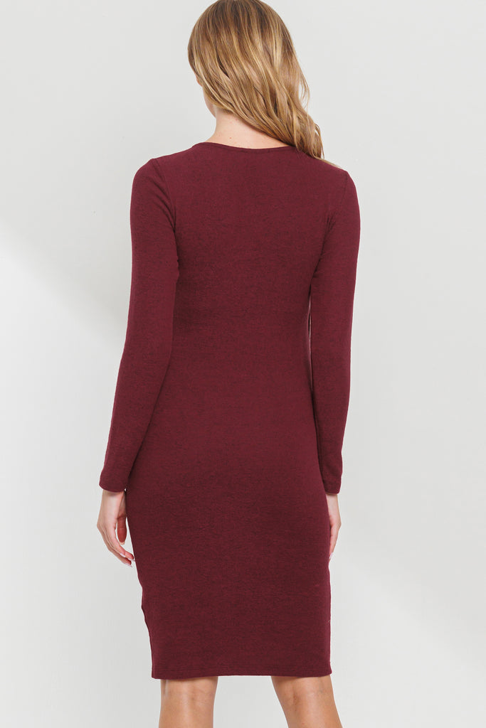 Burgundy Double Layer Long Sleeve Nursing/Maternity Dress