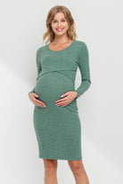 Mint Double Layer Long Sleeve Nursing/Maternity Dress