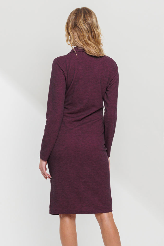Plum Front Ruched Button Detail Maternity Dress